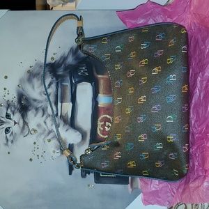 Dooney and Burke Vintage multi color monogram medium Hobo Bag with rainbow zip